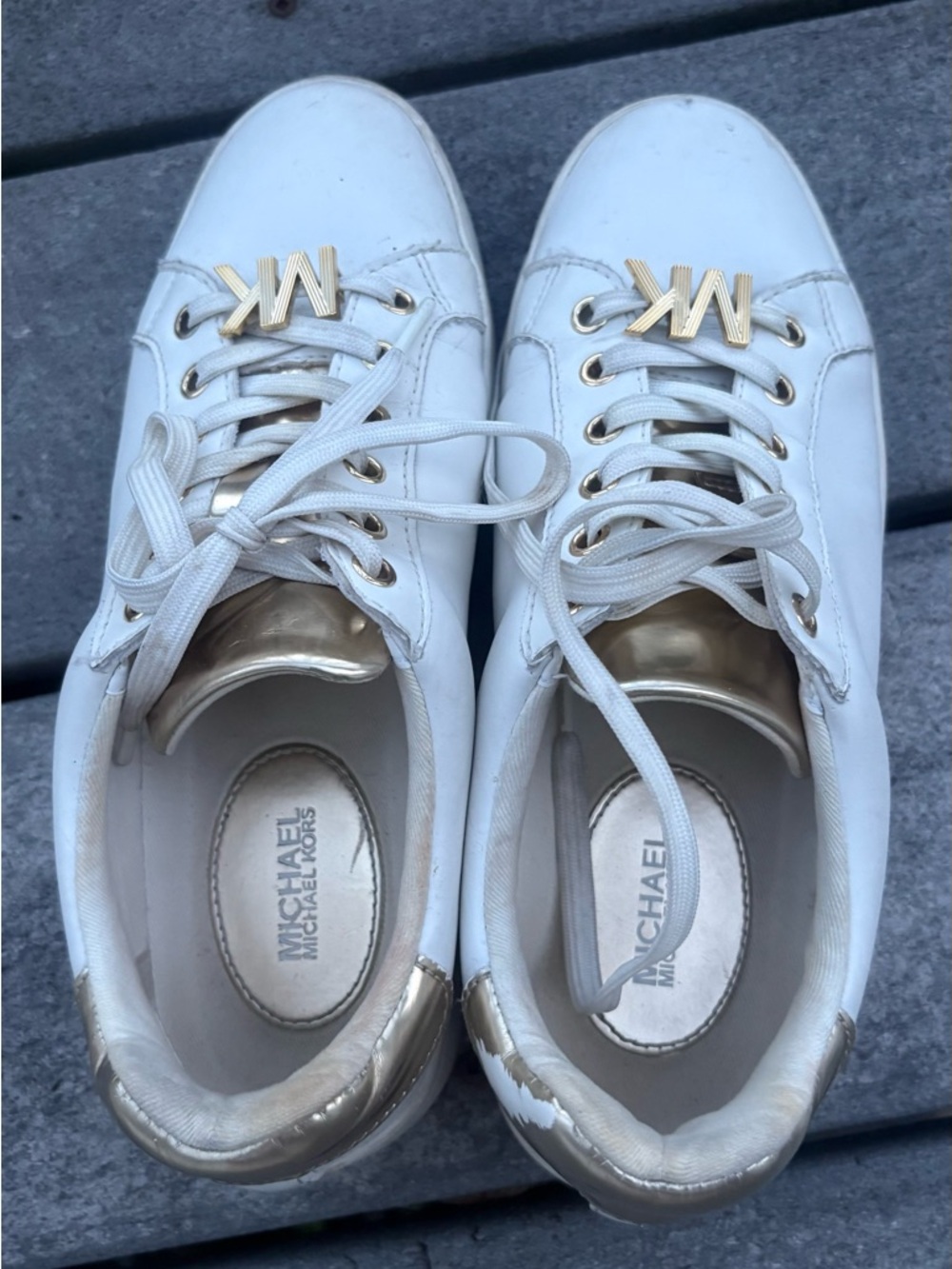 Michael Kors White Leather Sneakers with Gold Accents